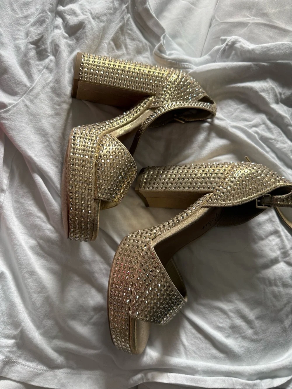 Wild Pair Gold Crystal-Embellished Platform Heels